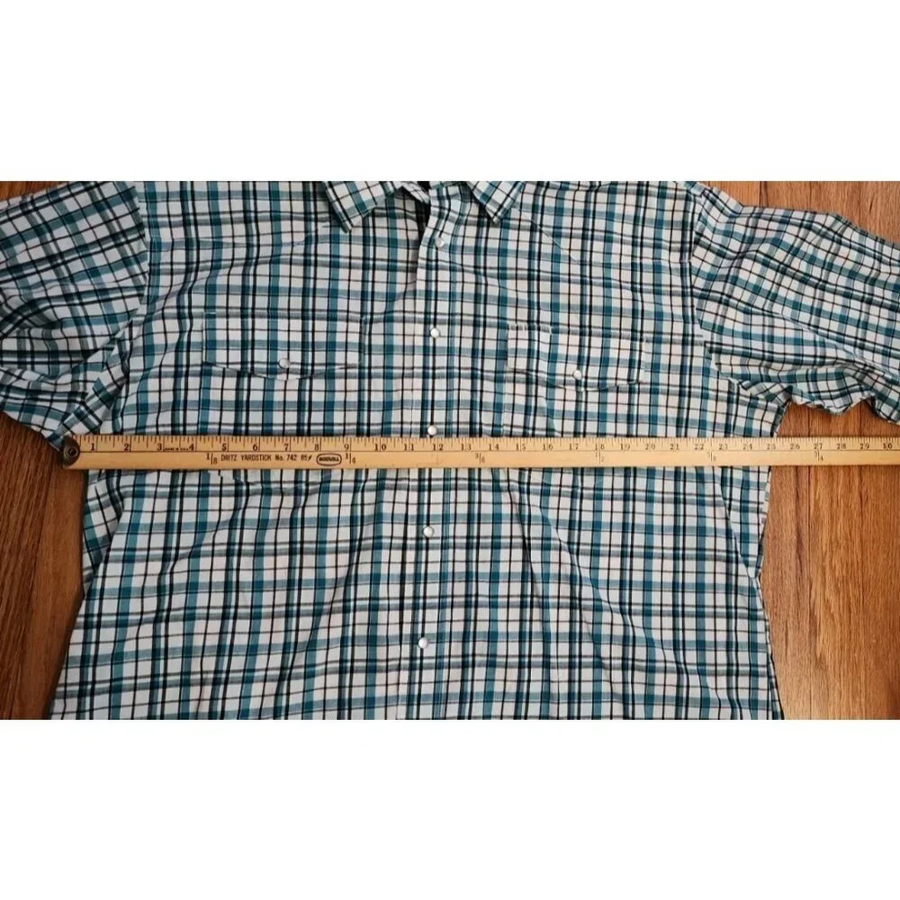 Wrangler Shirt 2XL Teal White Western Pearl Snap Long Sleeve Check Plaid - Picture 7 of 9
